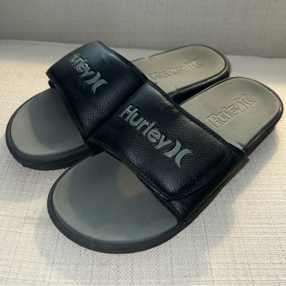 HURLEY Size 8 Black with Gray Logo Adjustable Men's Comfort Slide Sandals - Picture 2 of 11